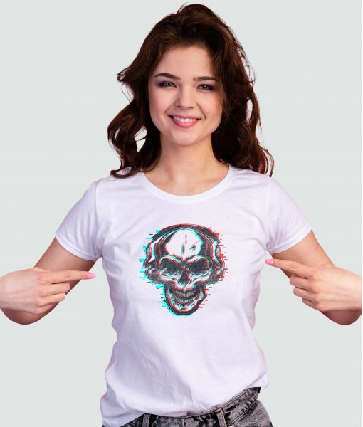 Дамска тениска с щампа Готика Skull with headphones